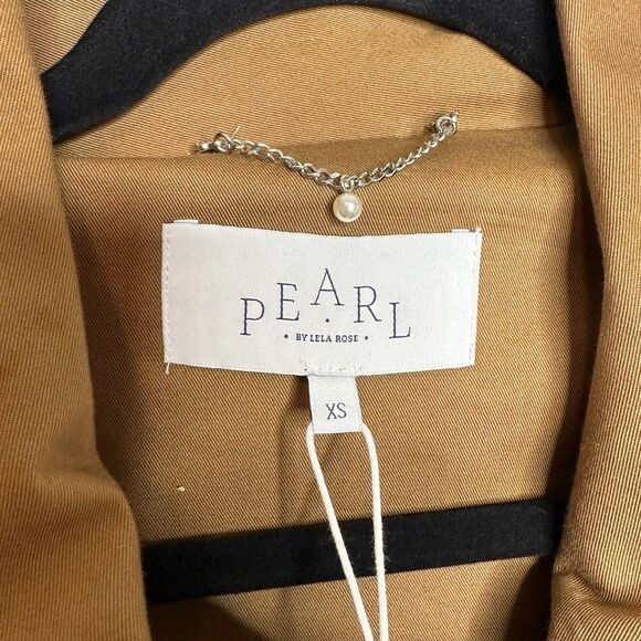 Pearl by Lela Rose Camel Twill Coat with Fur Cuffs XS Vintage Inspired $595 NWT - Picture 4 of 9